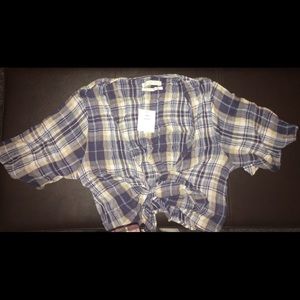 Plaid deep v crop top with adjustable tie